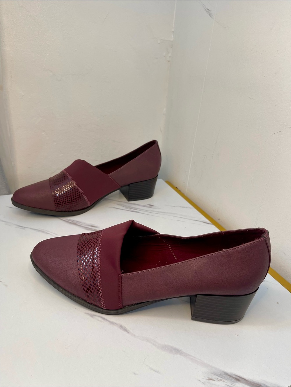 London Fog Burgundy Slip-On Low Block Heel Loafers Dress Office Shoes 11W